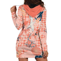 Red Palaka Crane and Flowers Hoodie Dress Japan Heritage Spirit LT9 - Polynesian Pride