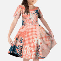 Red Palaka Crane and Flowers Kid Short Sleeve Dress Japan Heritage Spirit LT9 KID Red - Polynesian Pride