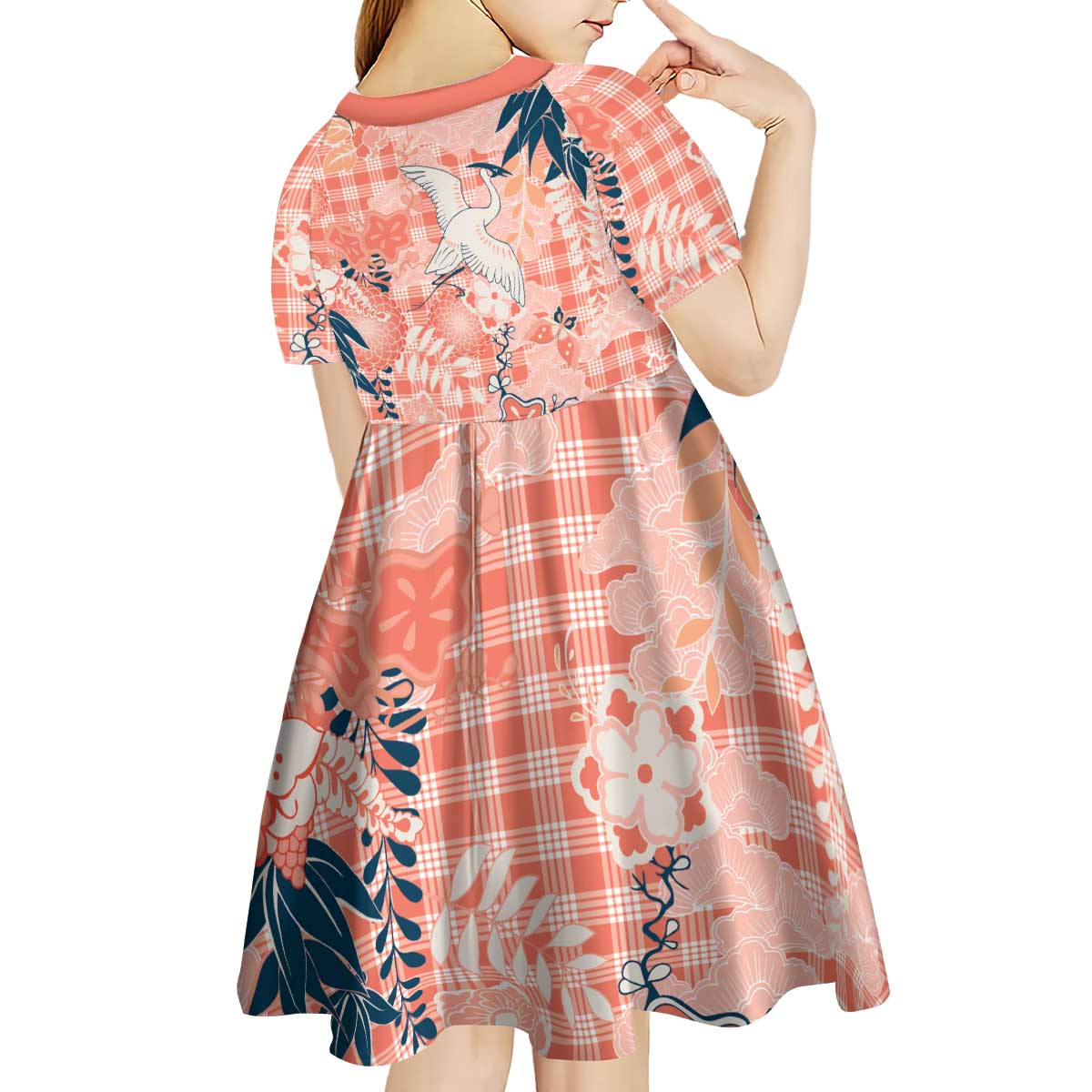 Red Palaka Crane and Flowers Kid Short Sleeve Dress Japan Heritage Spirit LT9 - Polynesian Pride