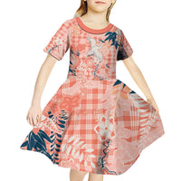 Red Palaka Crane and Flowers Kid Short Sleeve Dress Japan Heritage Spirit LT9 - Polynesian Pride