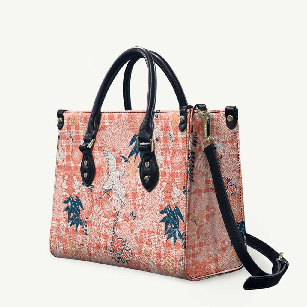 Red Palaka Crane and Flowers Leather Bag Japan Heritage Spirit - Polynesian Pride