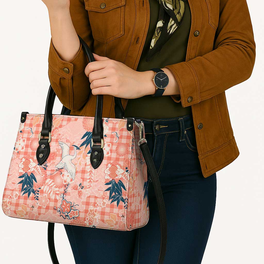 Red Palaka Crane and Flowers Leather Bag Japan Heritage Spirit - Polynesian Pride