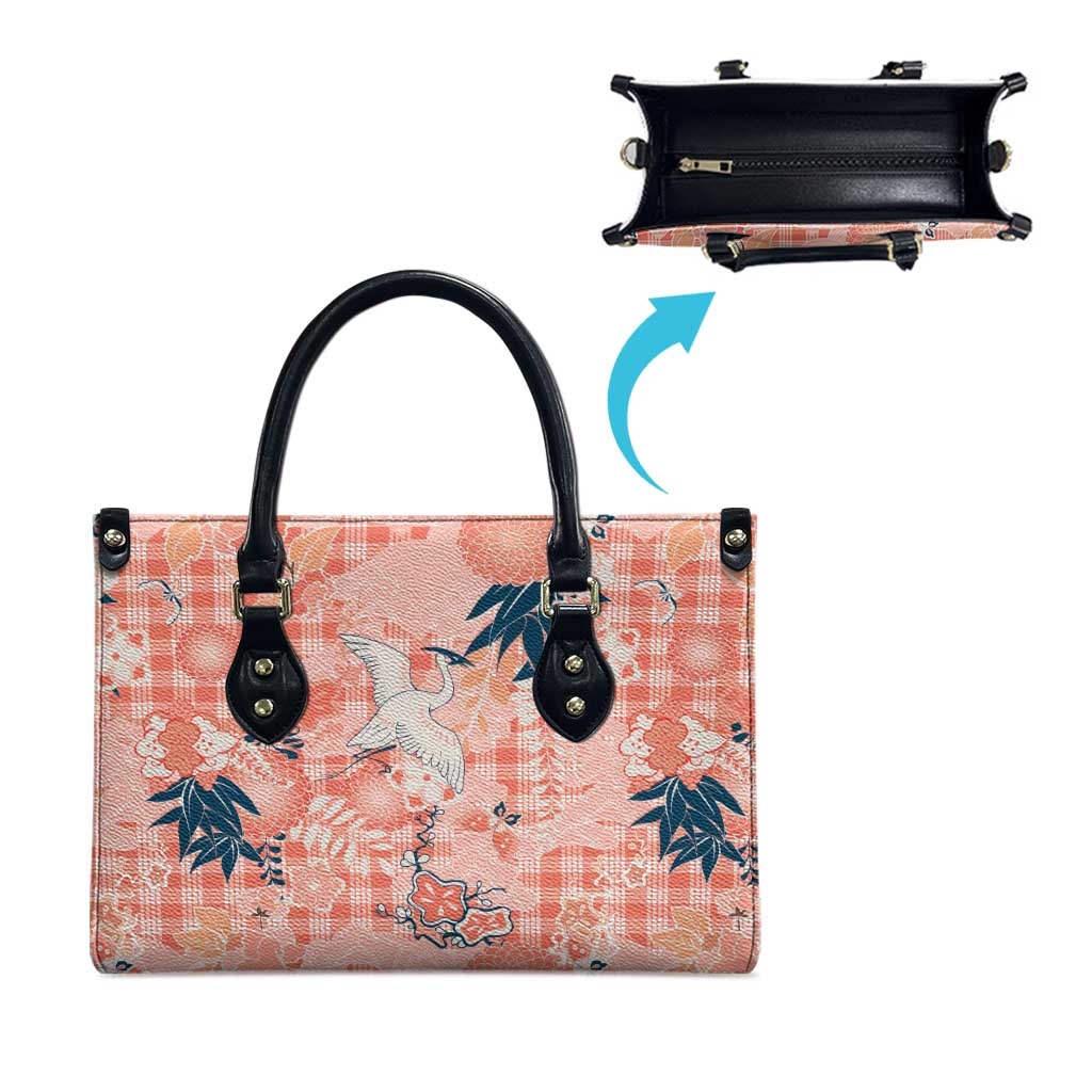 Red Palaka Crane and Flowers Leather Bag Japan Heritage Spirit - Polynesian Pride