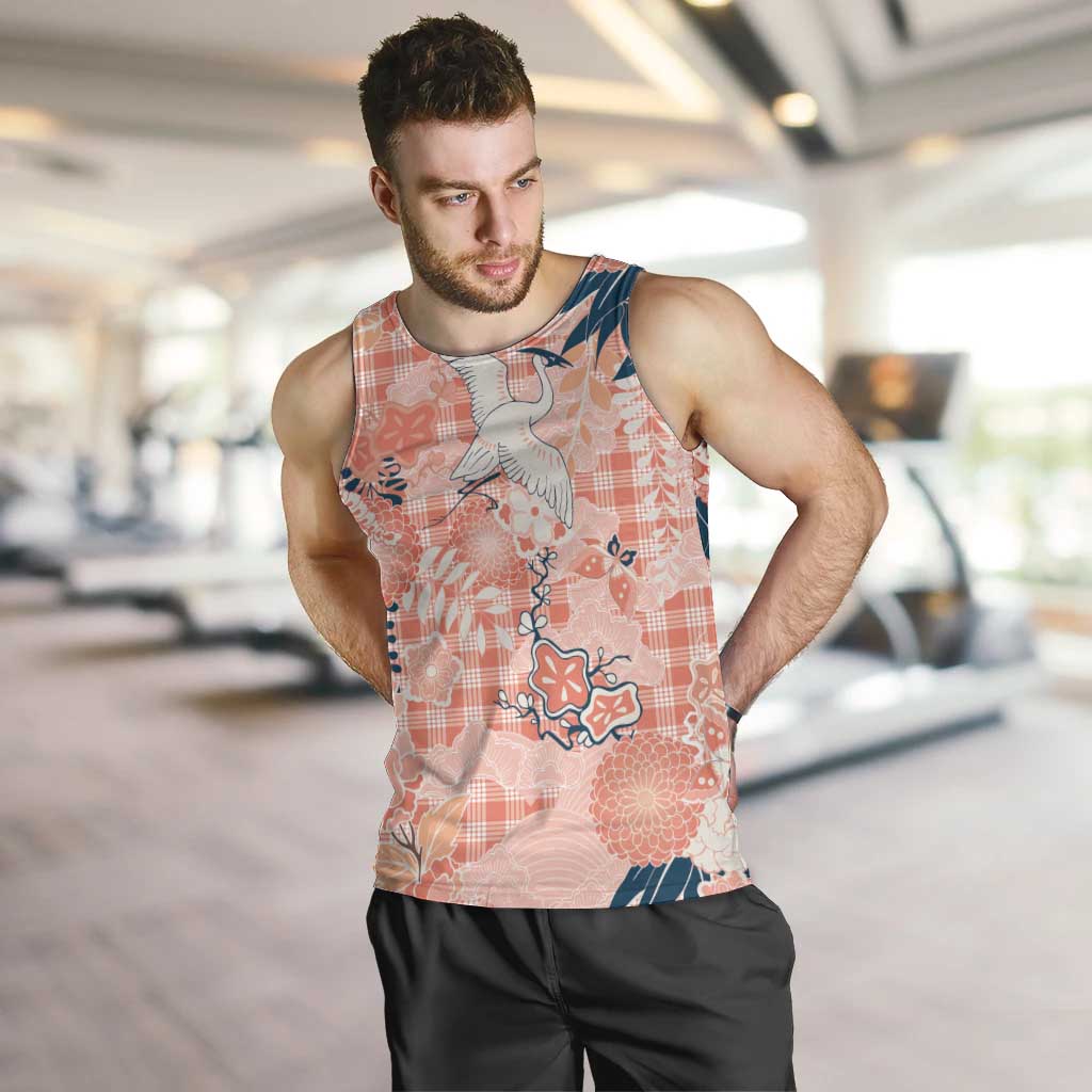 Red Palaka Crane and Flowers Men Tank Top Japan Heritage Spirit - Polynesian Pride