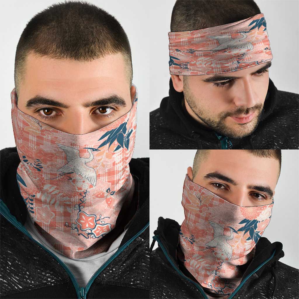 Red Palaka Crane and Flowers Neck Gaiter Japan Heritage Spirit - Polynesian Pride