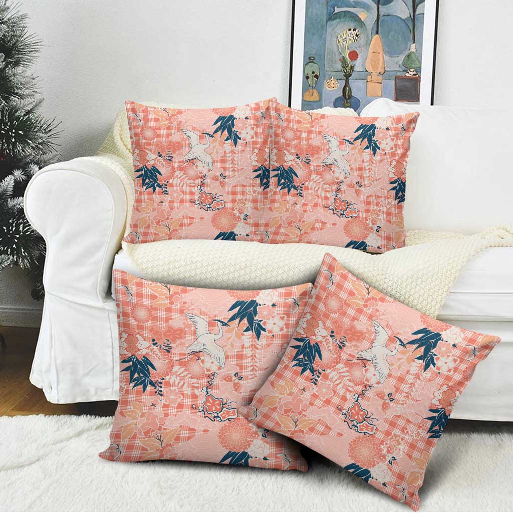 Red Palaka Crane and Flowers Pillow Cover Japan Heritage Spirit - Polynesian Pride