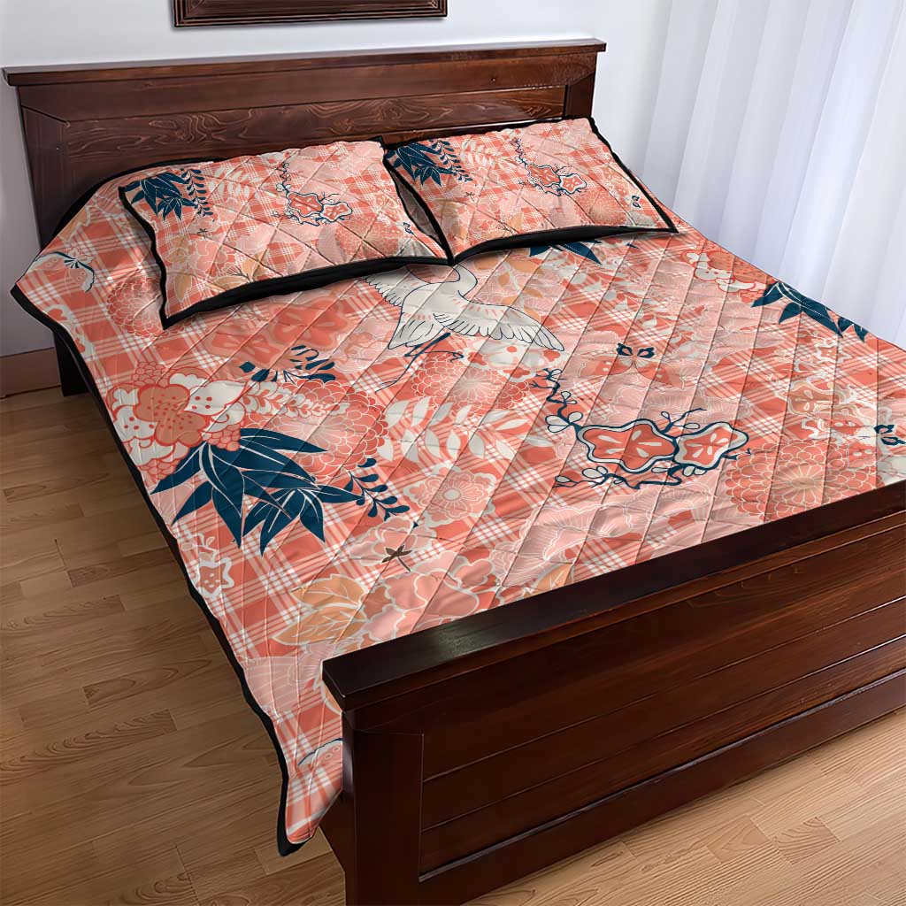 Red Palaka Crane and Flowers Quilt Bed Set Japan Heritage Spirit - Polynesian Pride