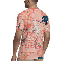 Red Palaka Crane and Flowers Rugby Jersey Japan Heritage Spirit - Polynesian Pride