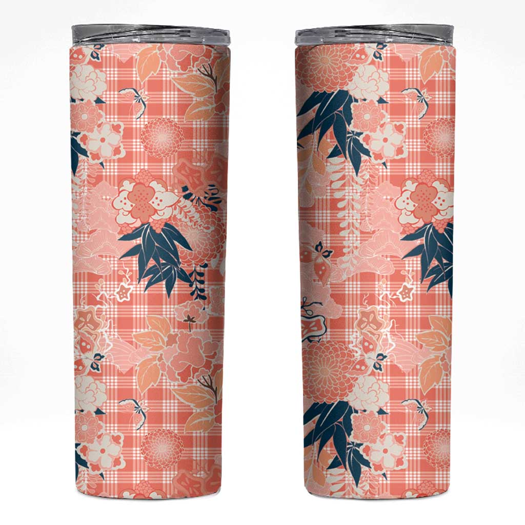 Red Palaka Crane and Flowers Skinny Tumbler Japan Heritage Spirit LT9 Red - Polynesian Pride