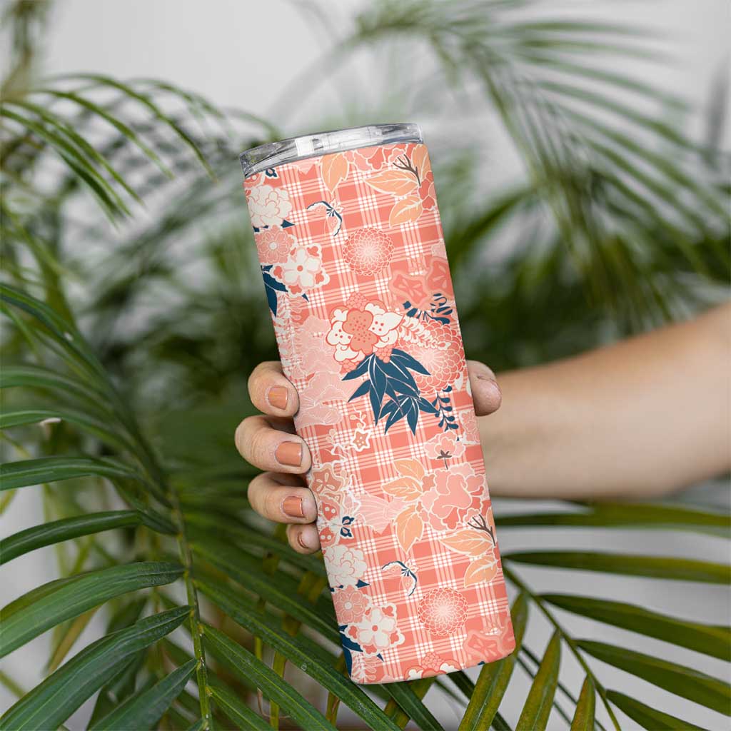 Red Palaka Crane and Flowers Skinny Tumbler Japan Heritage Spirit LT9 - Polynesian Pride