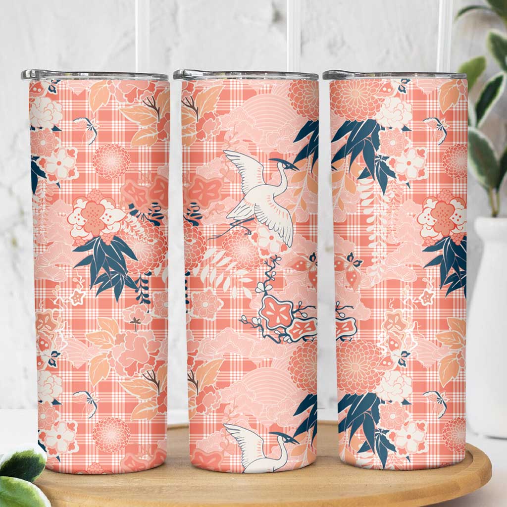 Red Palaka Crane and Flowers Skinny Tumbler Japan Heritage Spirit LT9 - Polynesian Pride