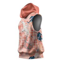 Red Palaka Crane and Flowers Sleeveless Hoodie Japan Heritage Spirit LT9 - Polynesian Pride