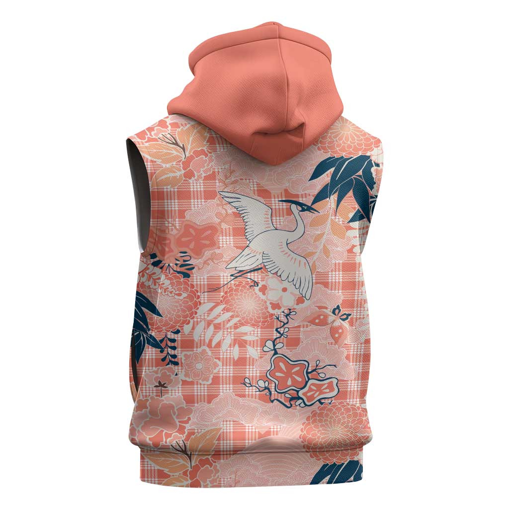 Red Palaka Crane and Flowers Sleeveless Zip Hoodie Japan Heritage Spirit LT9 - Polynesian Pride