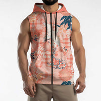 Red Palaka Crane and Flowers Sleeveless Zip Hoodie Japan Heritage Spirit LT9 - Polynesian Pride