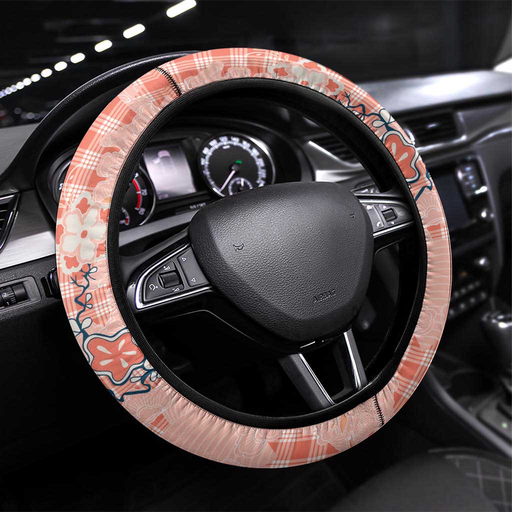 Red Palaka Crane and Flowers Steering Wheel Cover Japan Heritage Spirit - Polynesian Pride