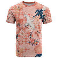 Red Palaka Crane and Flowers T Shirt Japan Heritage Spirit - Polynesian Pride