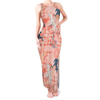 Red Palaka Crane and Flowers Tank Maxi Dress Japan Heritage Spirit - Polynesian Pride