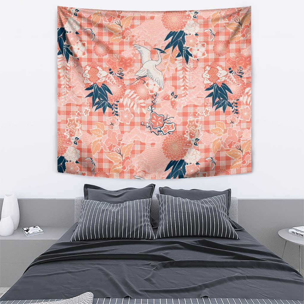 Red Palaka Crane and Flowers Tapestry Japan Heritage Spirit LT9 - Polynesian Pride