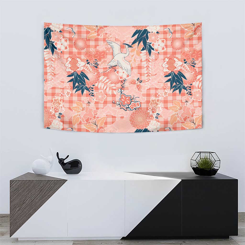 Red Palaka Crane and Flowers Tapestry Japan Heritage Spirit LT9 - Polynesian Pride