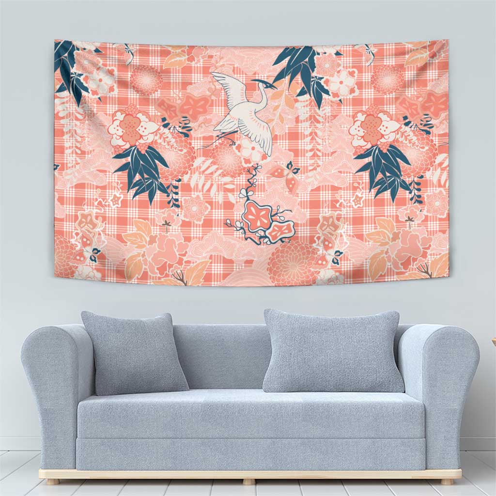 Red Palaka Crane and Flowers Tapestry Japan Heritage Spirit LT9 - Polynesian Pride