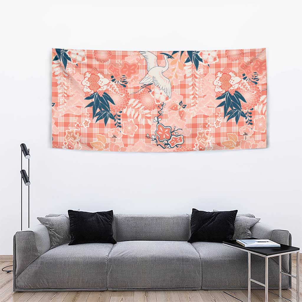 Red Palaka Crane and Flowers Tapestry Japan Heritage Spirit LT9 - Polynesian Pride