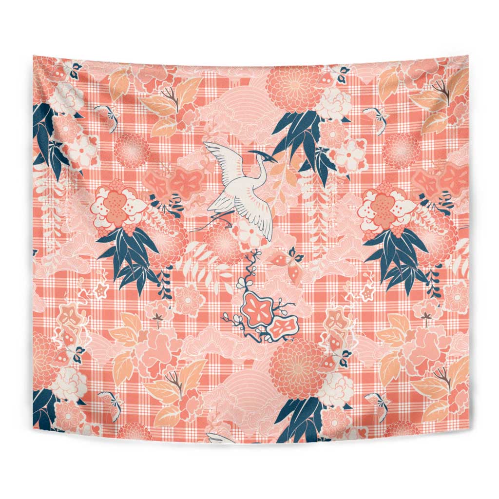 Red Palaka Crane and Flowers Tapestry Japan Heritage Spirit LT9 - Polynesian Pride