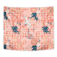 Red Palaka Crane and Flowers Tapestry Japan Heritage Spirit LT9 - Polynesian Pride
