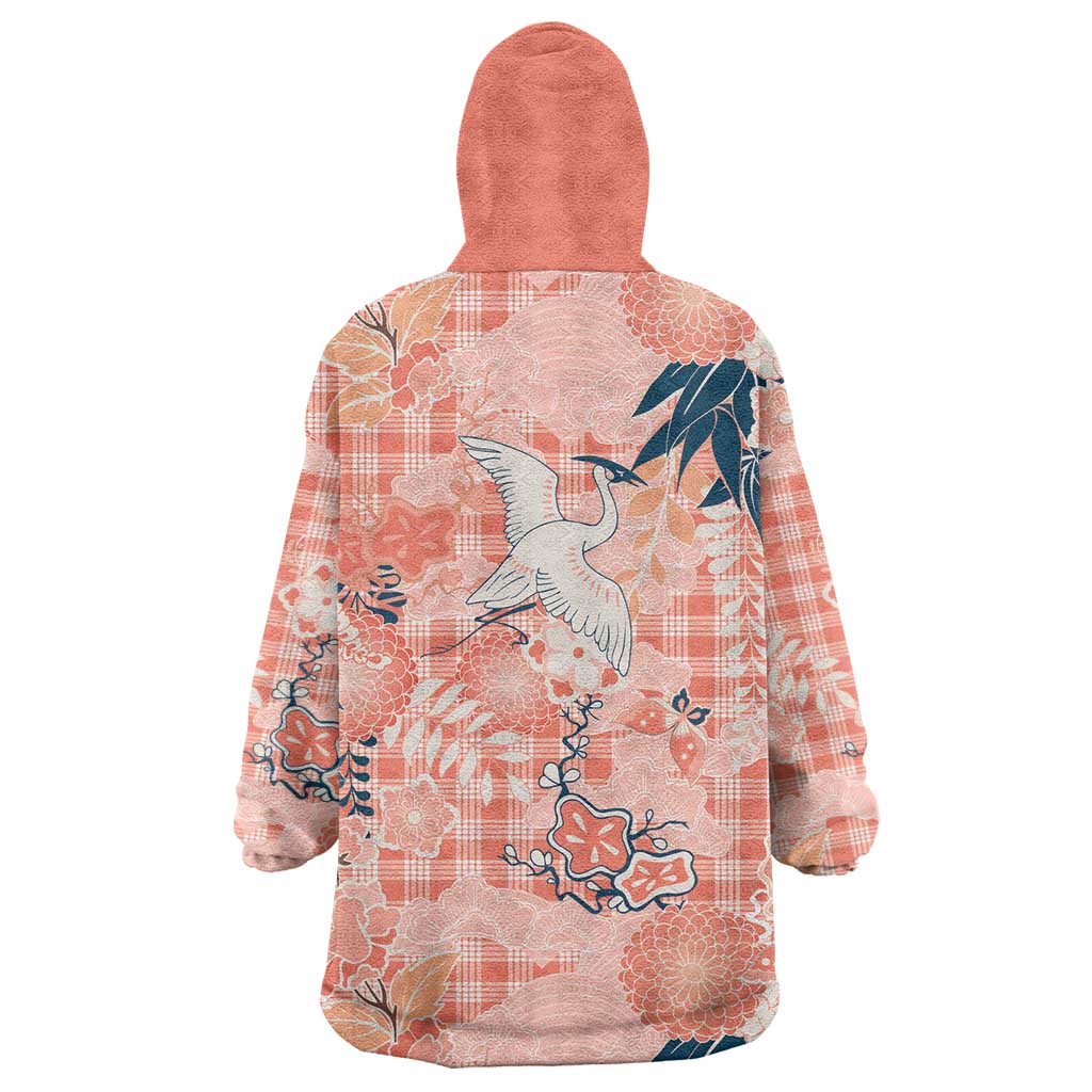Red Palaka Crane and Flowers Wearable Blanket Hoodie Japan Heritage Spirit LT9 - Polynesian Pride