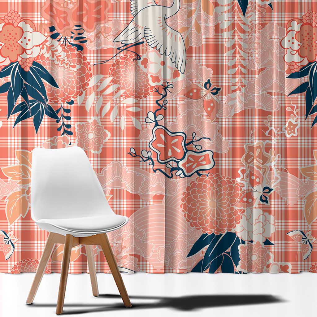 Red Palaka Crane and Flowers Window Curtain Japan Heritage Spirit - Polynesian Pride