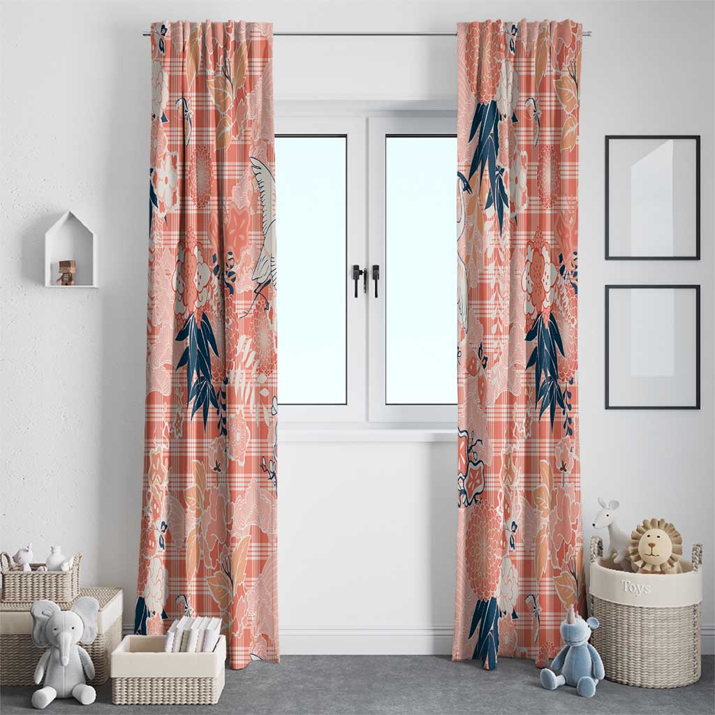 Red Palaka Crane and Flowers Window Curtain Japan Heritage Spirit - Polynesian Pride
