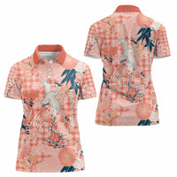 Red Palaka Crane and Flowers Women Polo Shirt Japan Heritage Spirit - Polynesian Pride
