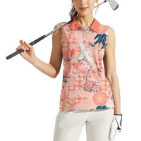 Red Palaka Crane and Flowers Women Sleeveless Polo Shirt Japan Heritage Spirit LT9 - Polynesian Pride