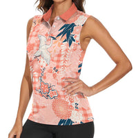 Red Palaka Crane and Flowers Women Sleeveless Polo Shirt Japan Heritage Spirit LT9 - Polynesian Pride