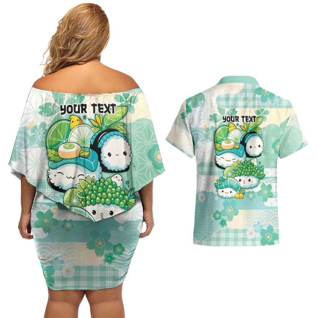 Personalized Japanese Kawaii Sushi Couples Matching Off Shoulder Short Dress and Hawaiian Shirt Green Wagara Palaka This Is How I Roll LT9 - Polynesian Pride