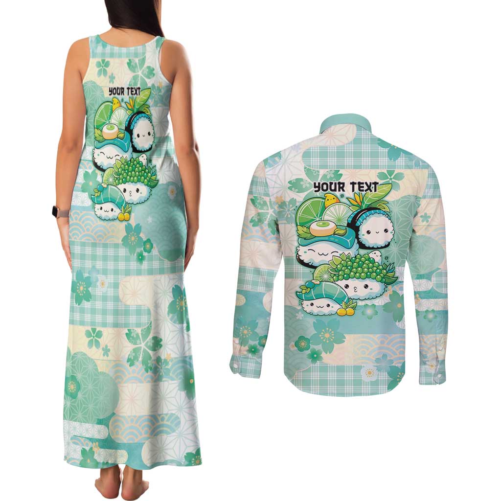 Personalized Japanese Kawaii Sushi Couples Matching Tank Maxi Dress and Long Sleeve Button Shirt Green Wagara Palaka This Is How I Roll LT9 - Polynesian Pride