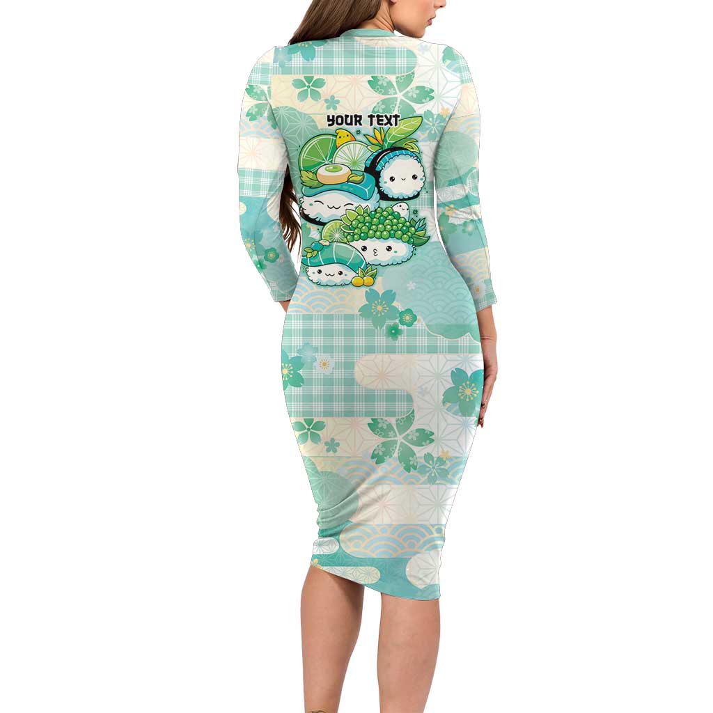 Personalized Japanese Kawaii Sushi Family Matching Long Sleeve Bodycon Dress and Hawaiian Shirt Green Wagara Palaka This Is How I Roll LT9 - Polynesian Pride