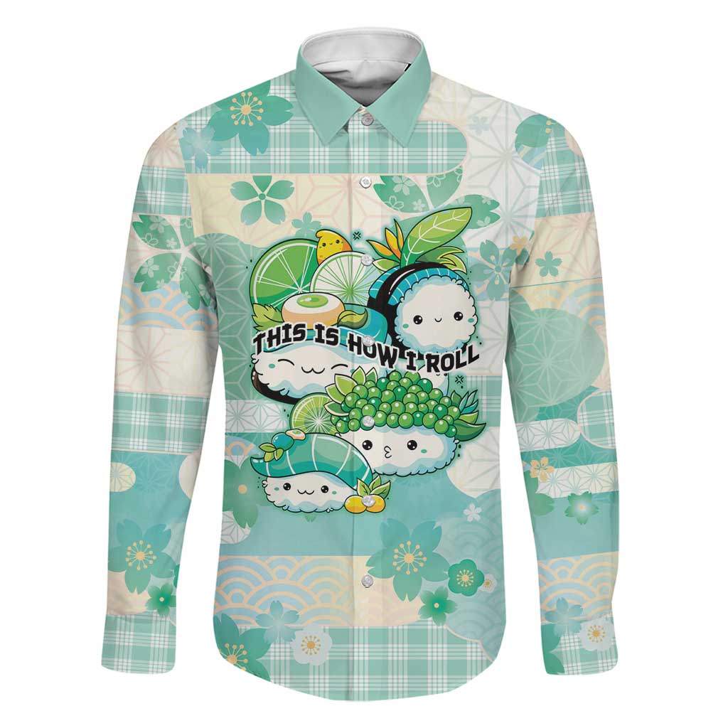 Personalized Japanese Kawaii Sushi Family Matching Off Shoulder Maxi Dress and Hawaiian Shirt Green Wagara Palaka This Is How I Roll LT9 Dad's Shirt - Long Sleeve Green - Polynesian Pride