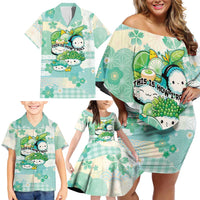 Personalized Japanese Kawaii Sushi Family Matching Off Shoulder Short Dress and Hawaiian Shirt Green Wagara Palaka This Is How I Roll LT9 - Polynesian Pride