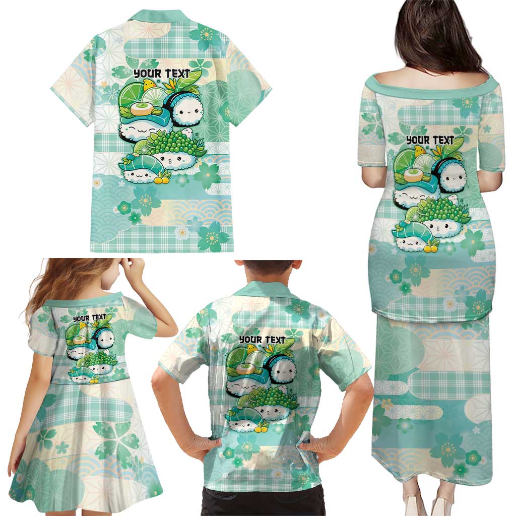 Personalized Japanese Kawaii Sushi Family Matching Puletasi and Hawaiian Shirt Green Wagara Palaka This Is How I Roll LT9 - Polynesian Pride