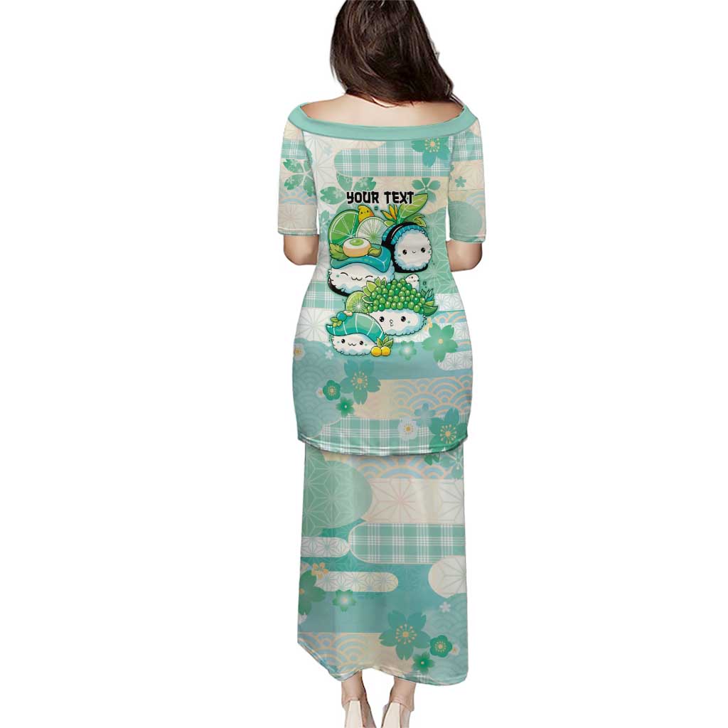 Personalized Japanese Kawaii Sushi Family Matching Puletasi and Hawaiian Shirt Green Wagara Palaka This Is How I Roll LT9 - Polynesian Pride