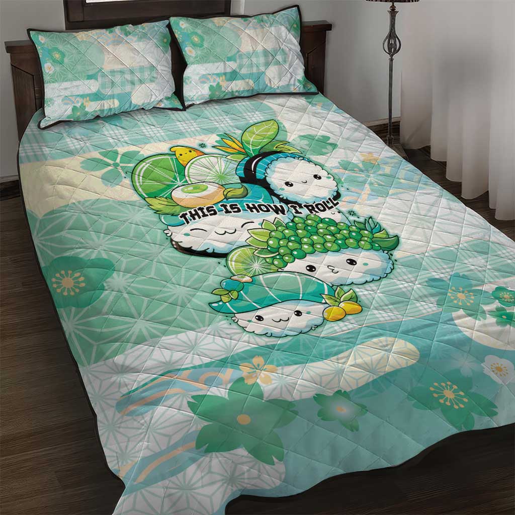 Japanese Kawaii Sushi Quilt Bed Set Green Wagara Palaka This Is How I Roll