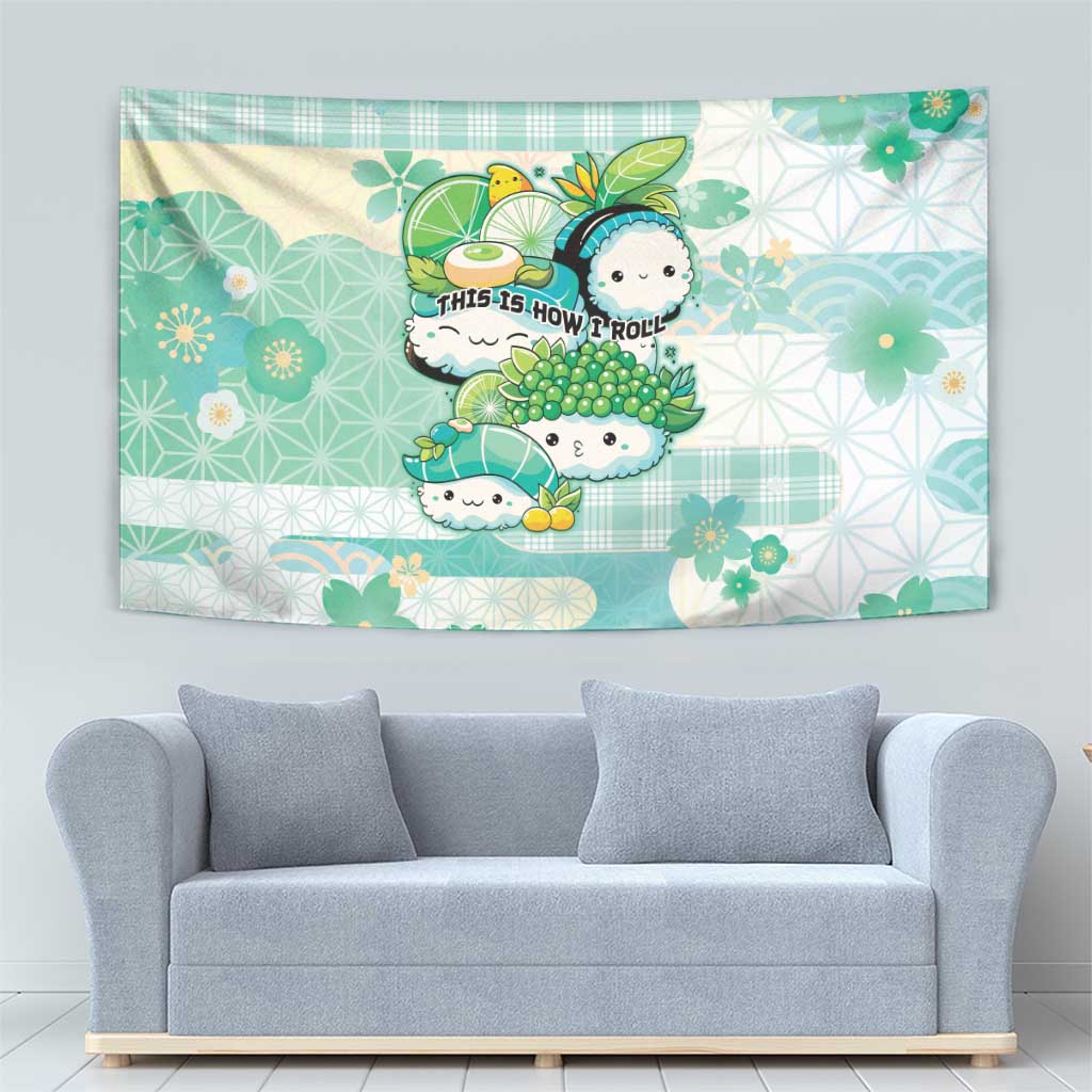 Japanese Kawaii Sushi Tapestry Green Wagara Palaka This Is How I Roll