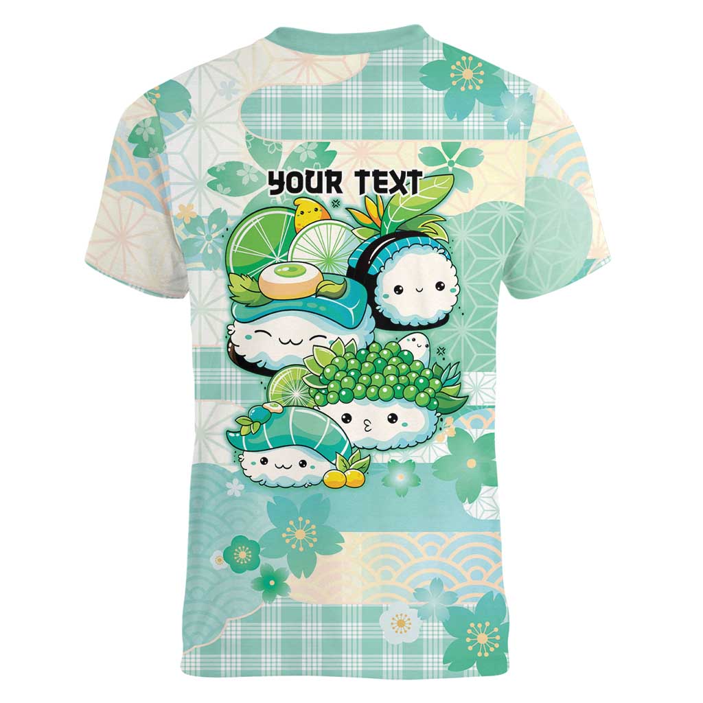 Personalized Japanese Kawaii Sushi Women V-Neck T-Shirt Green Wagara Palaka This Is How I Roll