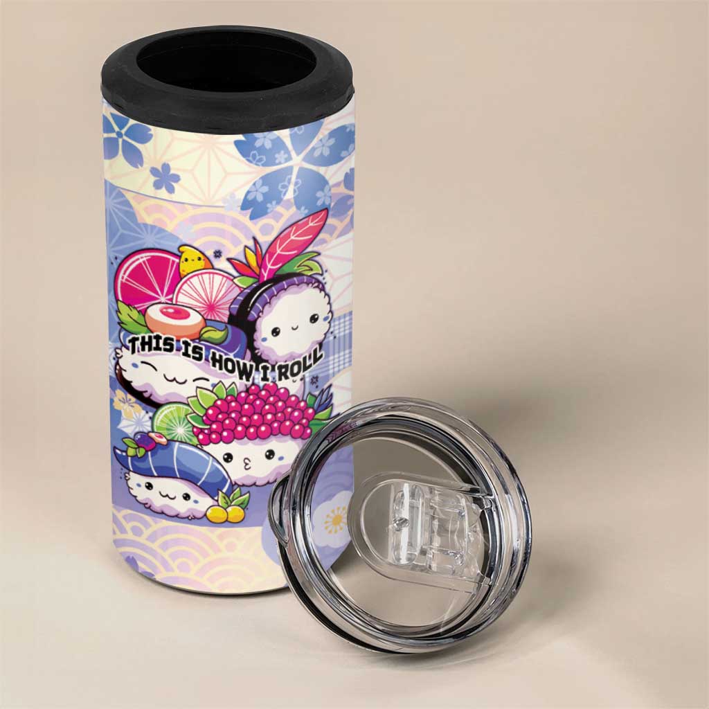 Personalized Japanese Kawaii Sushi 4 in 1 Can Cooler Tumbler Blue Wagara Palaka This Is How I Roll