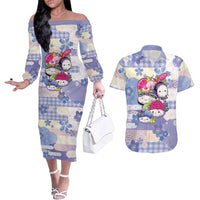 Personalized Japanese Kawaii Sushi Couples Matching Off The Shoulder Long Sleeve Dress and Hawaiian Shirt Blue Wagara Palaka This Is How I Roll LT9 Blue - Polynesian Pride
