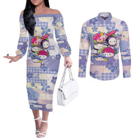 Personalized Japanese Kawaii Sushi Couples Matching Off The Shoulder Long Sleeve Dress and Long Sleeve Button Shirt Blue Wagara Palaka This Is How I Roll LT9 Blue - Polynesian Pride