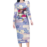 Personalized Japanese Kawaii Sushi Family Matching Long Sleeve Bodycon Dress and Hawaiian Shirt Blue Wagara Palaka This Is How I Roll LT9 Mom's Dress Blue - Polynesian Pride