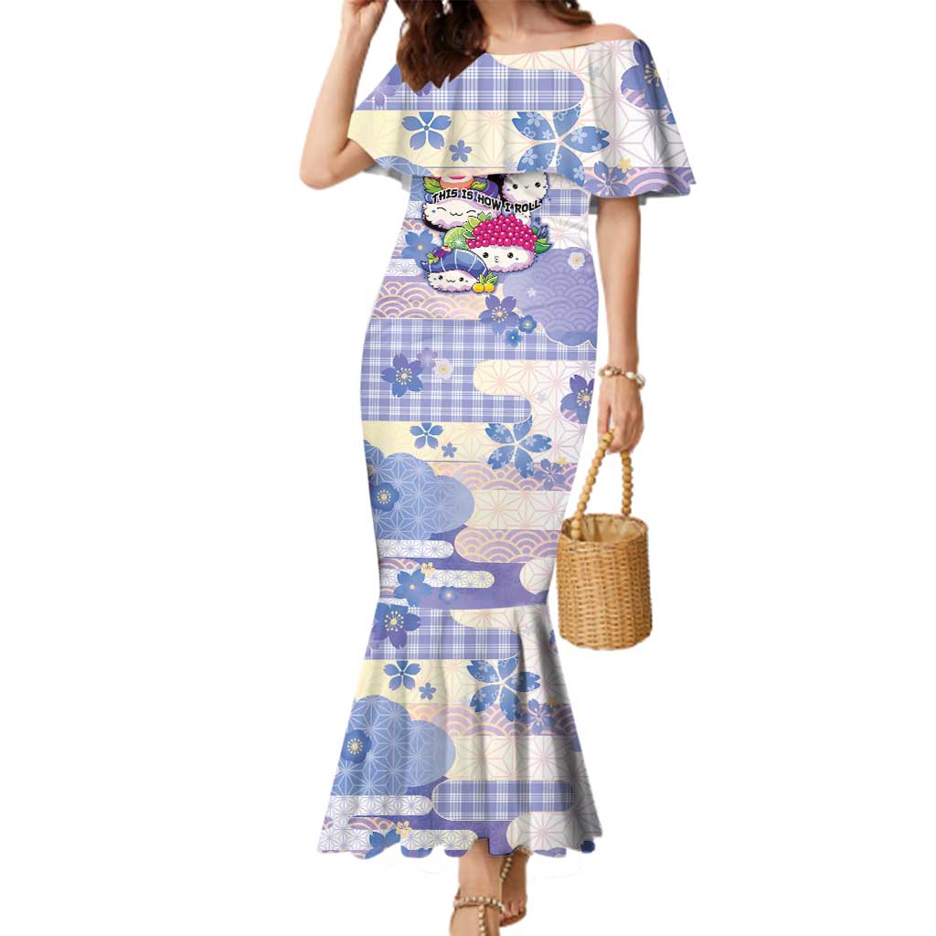 Personalized Japanese Kawaii Sushi Family Matching Mermaid Dress and Hawaiian Shirt Blue Wagara Palaka This Is How I Roll LT9 Mom's Dress Blue - Polynesian Pride