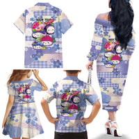 Personalized Japanese Kawaii Sushi Family Matching Off The Shoulder Long Sleeve Dress and Hawaiian Shirt Blue Wagara Palaka This Is How I Roll LT9 - Polynesian Pride
