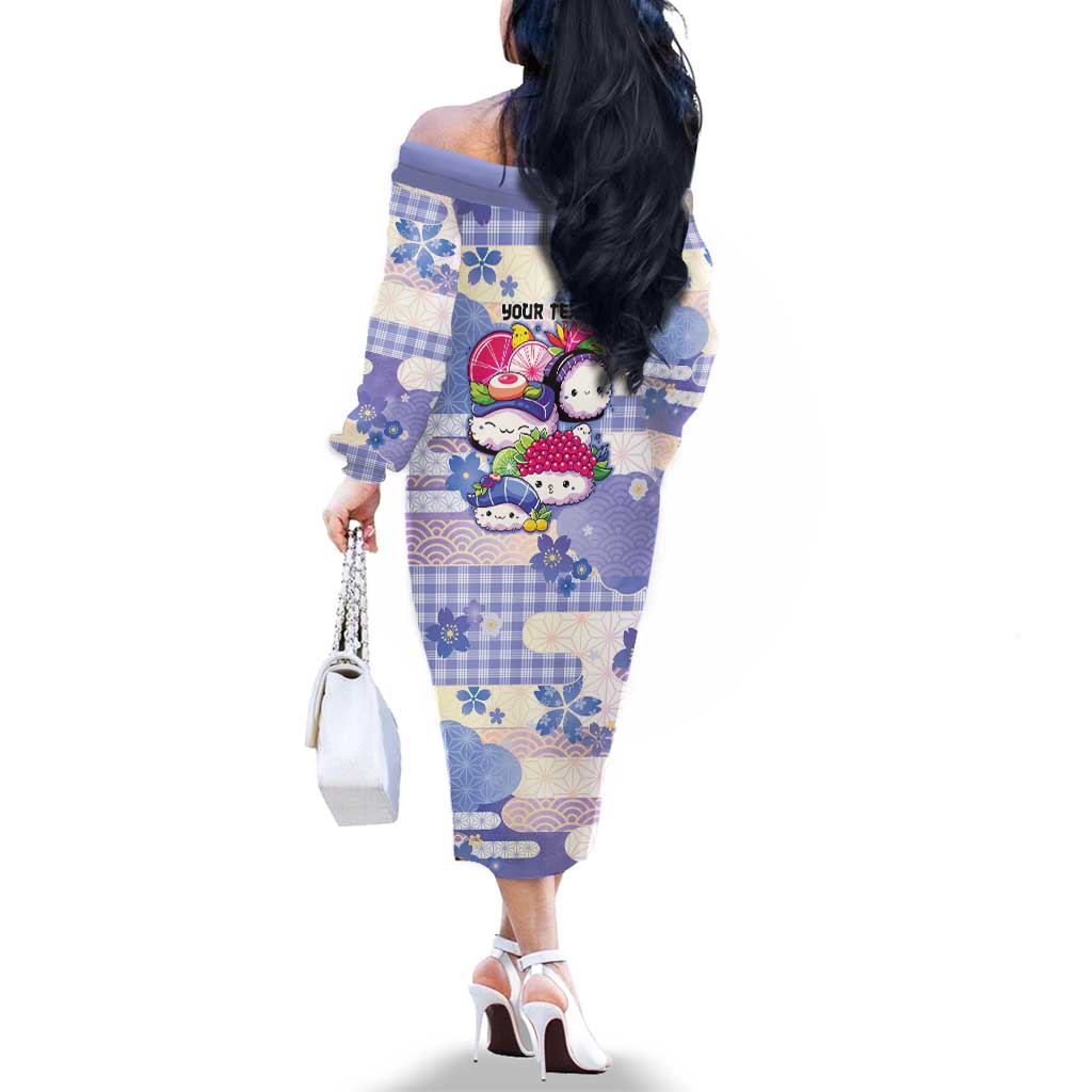 Personalized Japanese Kawaii Sushi Family Matching Off The Shoulder Long Sleeve Dress and Hawaiian Shirt Blue Wagara Palaka This Is How I Roll LT9 - Polynesian Pride
